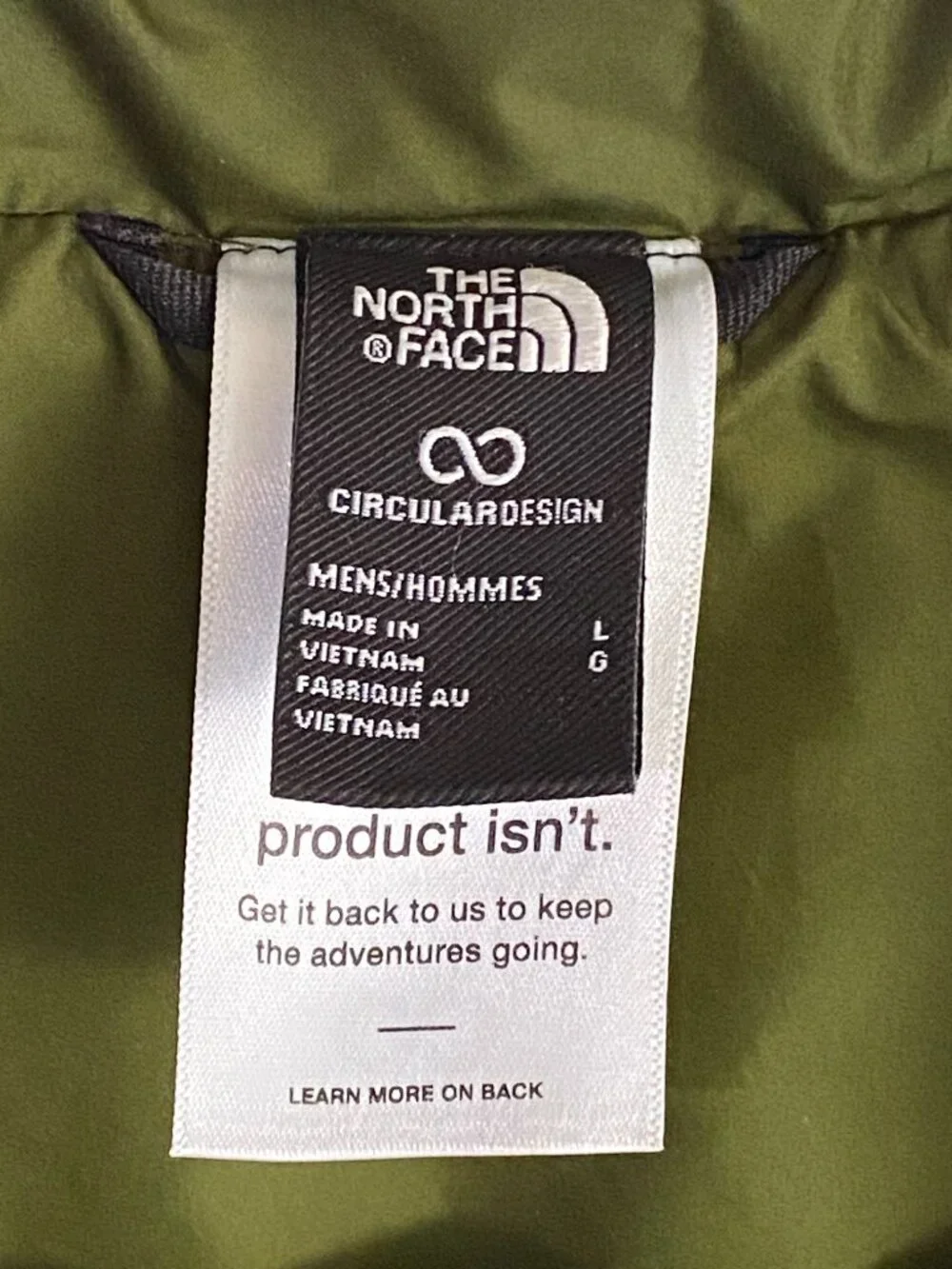 The North Face Men’s Large Olive Green Quilted Insulated Jacket Asymmetrical Zip